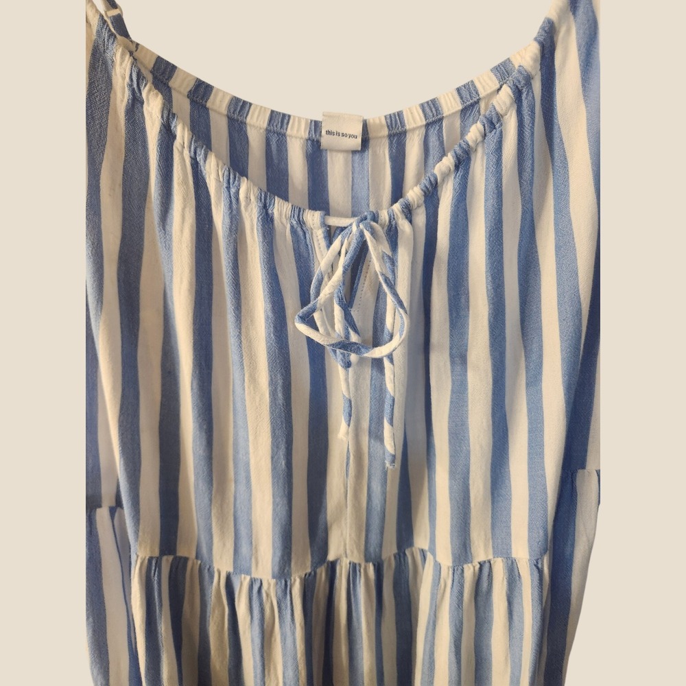 Old Navy Womens Blue White Striped Tiered Sundress XL Vacation Resortwear Beach